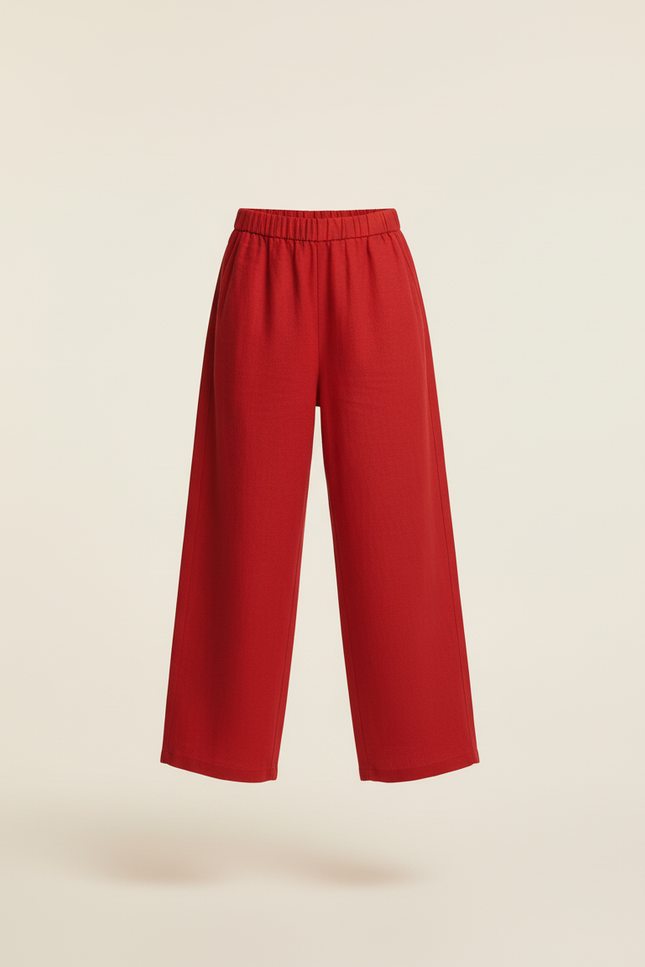 Pantalon Baggy Rouge Ample Lin Enfant Décontracté Fluide - vue 3