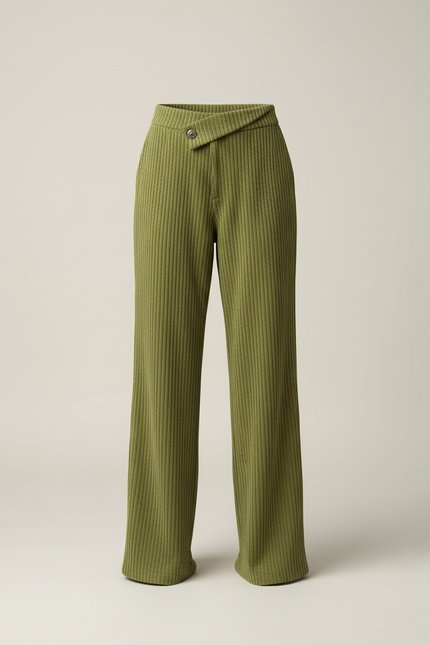 Pantalon Baggy Vert Côtelé Ample Taille Haute - Cordé - vue 3