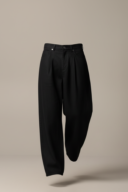 Pantalon Baggy Noir Ample Plissé Décontracté Homme - Gabardine - vue 3