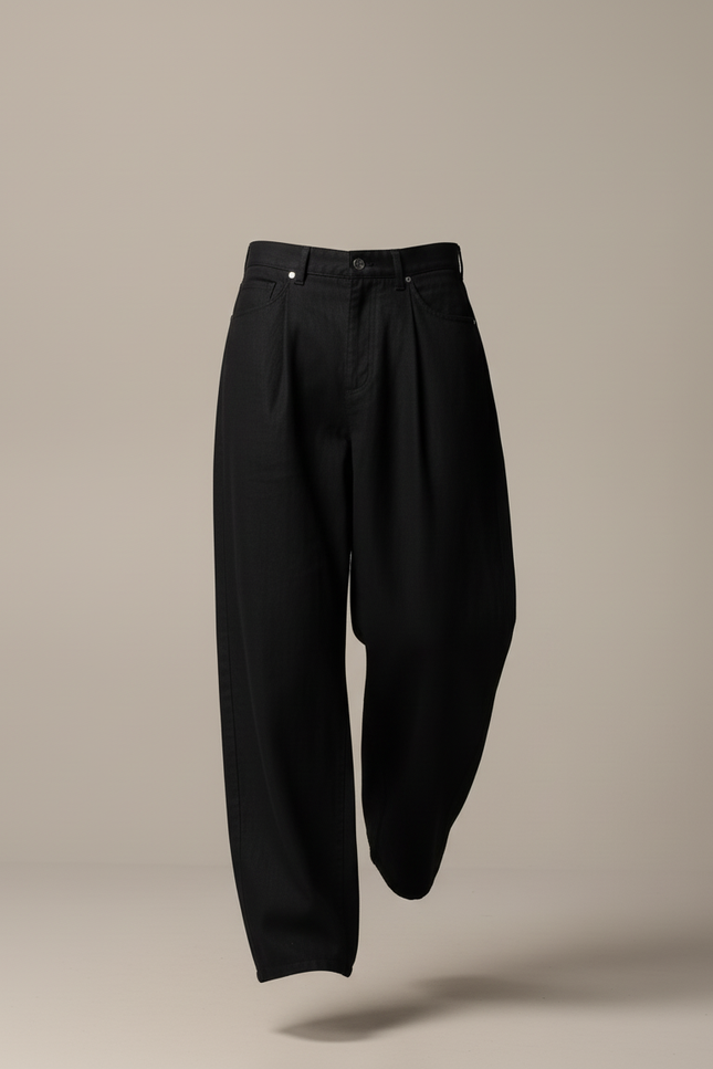 Pantalon Baggy Noir Ample Plissé Décontracté Homme - Gabardine - vue 3