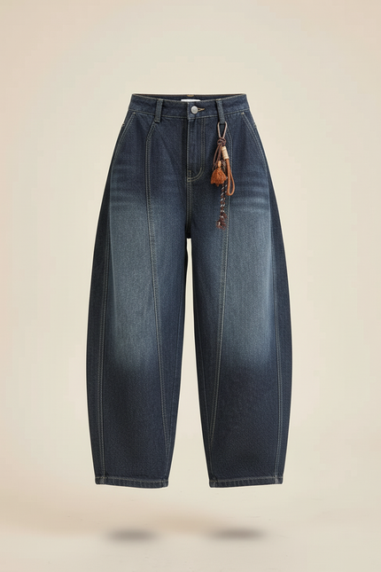 Pantalon Baggy Jean Ample Délavé Fille Décontracté - Bleu - vue 3