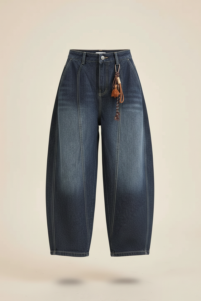 Pantalon Baggy Jean Ample Délavé Fille Décontracté - Bleu - vue 3