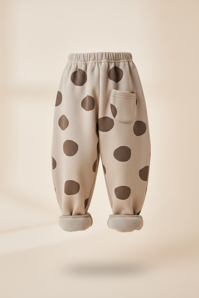 Pantalon Baggy Marron Polka Dots Molletonné Hiver Enfant - Beige - vue 3