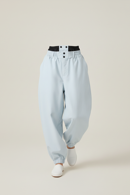 Pantalon Baggy Bleu Ciel Taille Haute Ample - Gabardine - vue 3