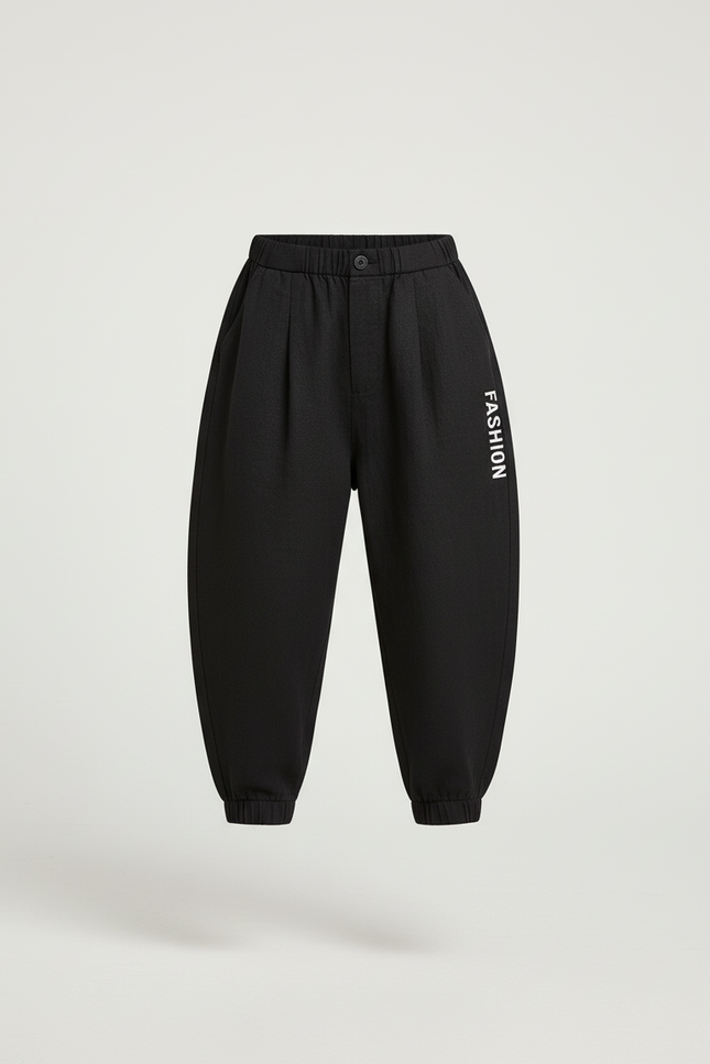 Pantalon Baggy Noir Coton Ample Lettres Garçon - vue 3