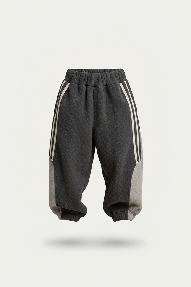Pantalon Baggy Gris Molletonné Sport Rayures Blanc Enfant - vue 3