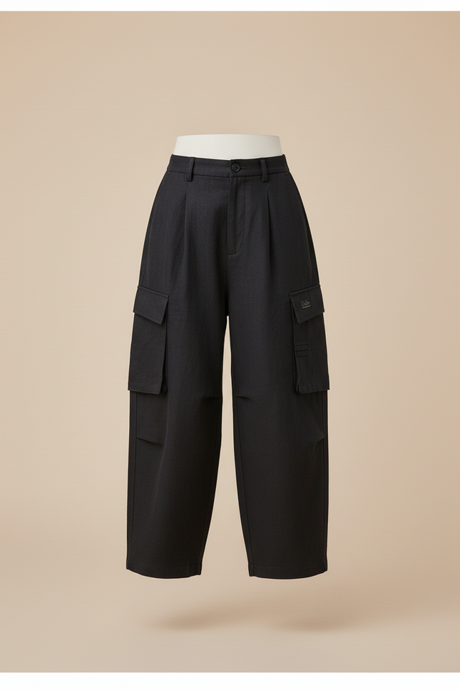 Pantalon Baggy Noir Ample Cargo Enfant Coton - vue 3