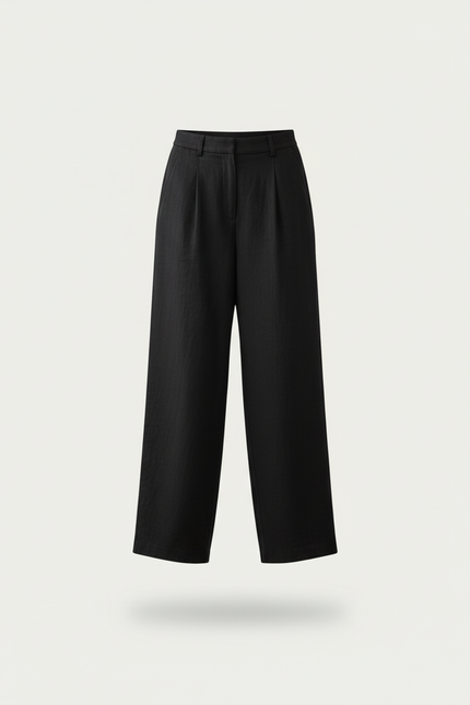 Pantalon Baggy Noir Lin Ample Plissé Fluide - vue 3