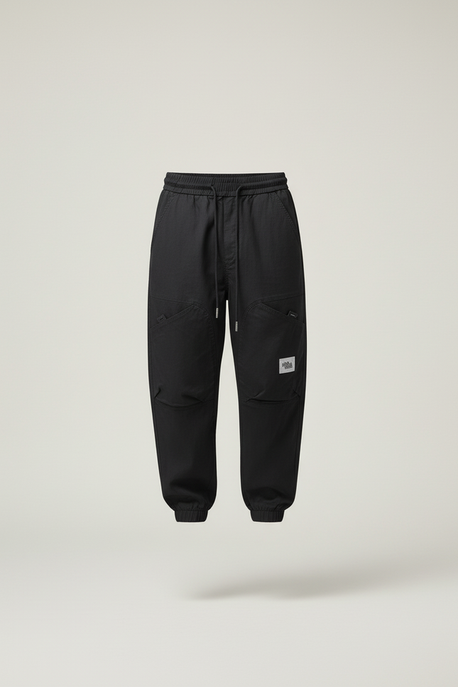 Pantalon Baggy Noir Cargo Cordon Homme Streetwear - Toile - vue 3