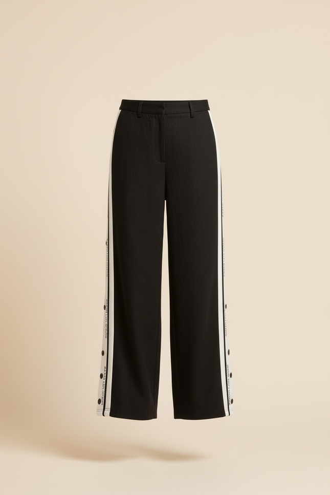 Pantalon Baggy Noir Rayures Blanches Boutons Latéraux Sport - Molleton - vue 3