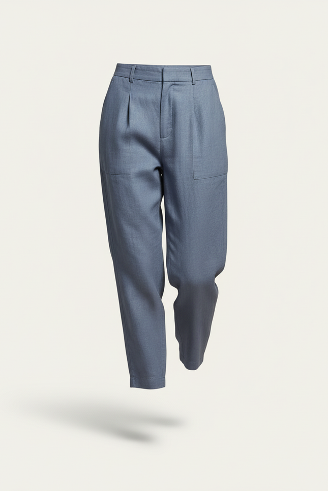 Pantalon Baggy Bleu Fluide Plissé Lin Femme - vue 3