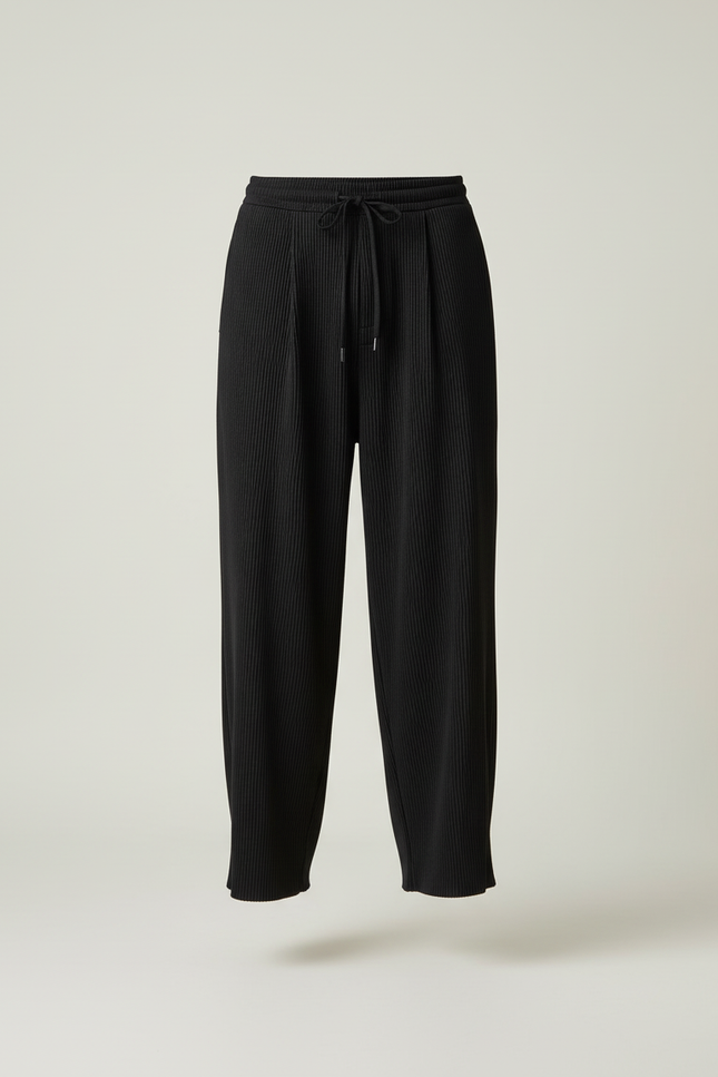 Pantalon Baggy Noir Plissé Ample Cordon Décontracté - Polyester - vue 3