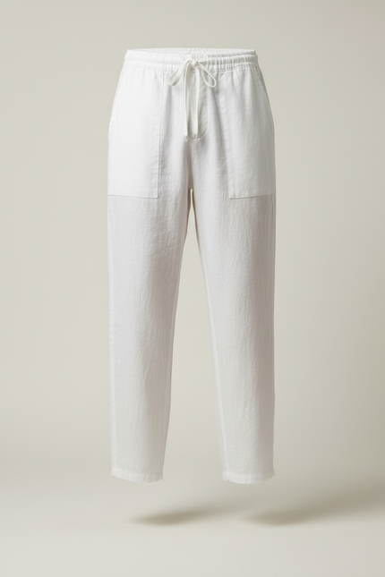 Pantalon Baggy Blanc Lin Ample Cordon Décontracté - vue 3