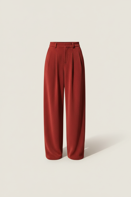Pantalon Baggy Rouge Velours Ample Taille Haute Ceinturé - vue 3