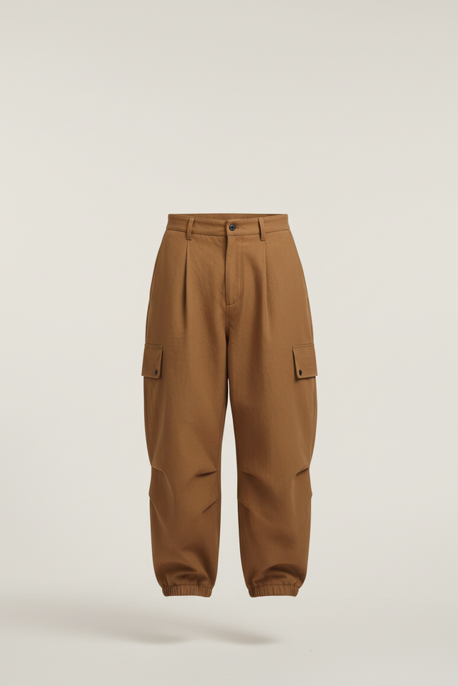 Pantalon Baggy Marron Ample Cargo Plissé Homme - Toile - vue 3