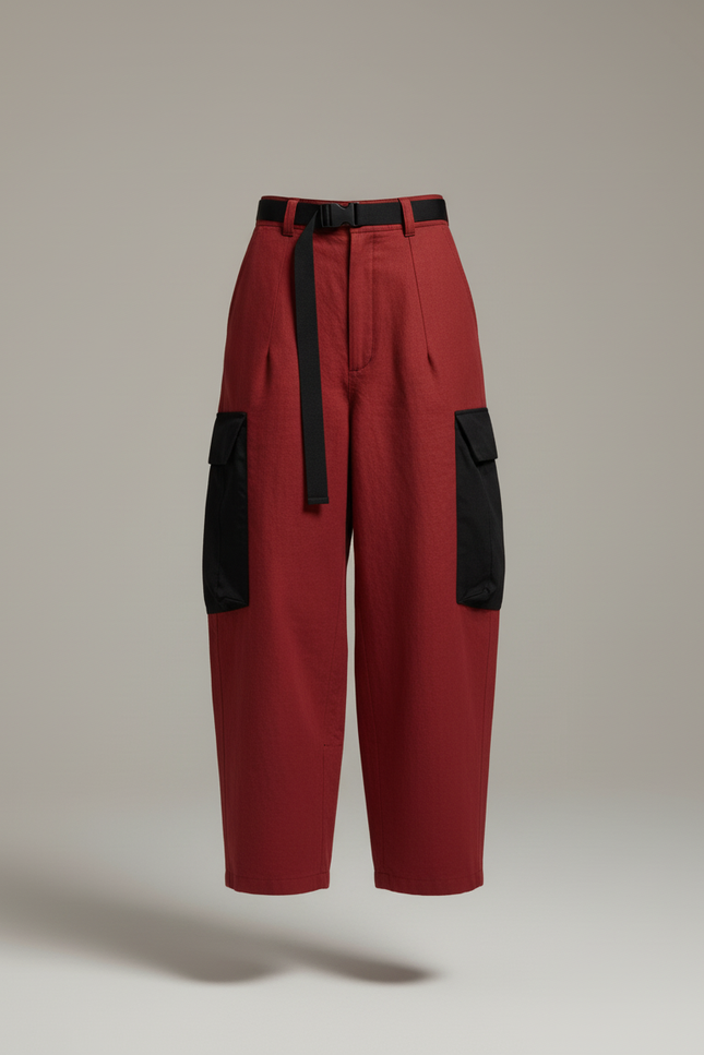 Pantalon Baggy Rouge Cargo Large Décontracté - Toile - vue 3