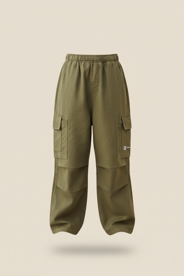 Pantalon Baggy Vert Kaki Ample Cargo Coton Enfant - vue 3