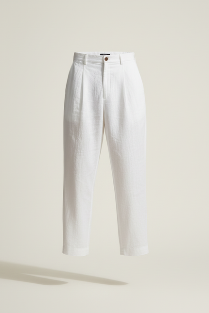 Pantalon Baggy Blanc Lin Ample Plissé Décontracté Homme - vue 3