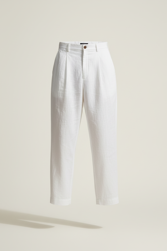 Pantalon Baggy Blanc Lin Ample Plissé Décontracté Homme - vue 3