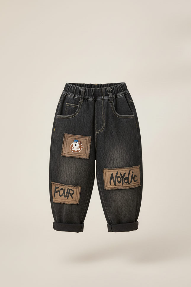 Pantalon Baggy Jean Noir Patches Ample Garçon - vue 3
