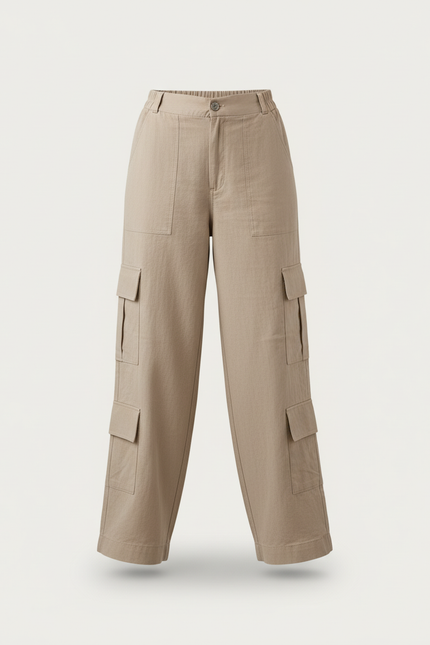 Pantalon Baggy Beige Cargo Lin Ample Femme - vue 3