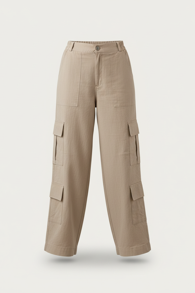Pantalon Baggy Beige Cargo Lin Ample Femme - vue 3