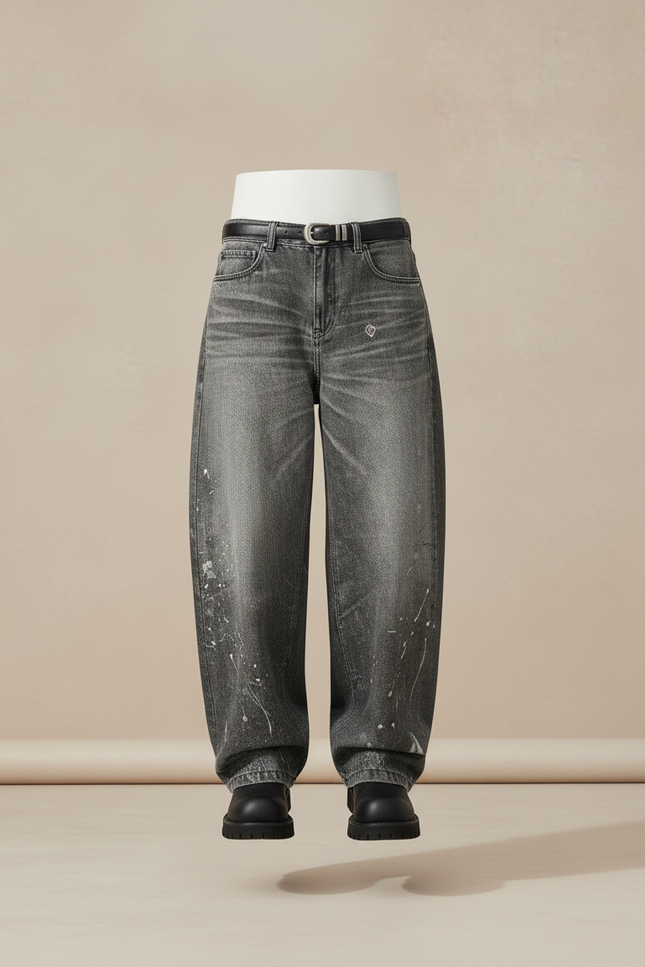 Pantalon Baggy Gris Délavé Ample Peint Homme - Jean - vue 3