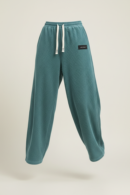 Pantalon Baggy Velours Côtelé Vert Ample Décontracté Cordon - Cordé - vue 3