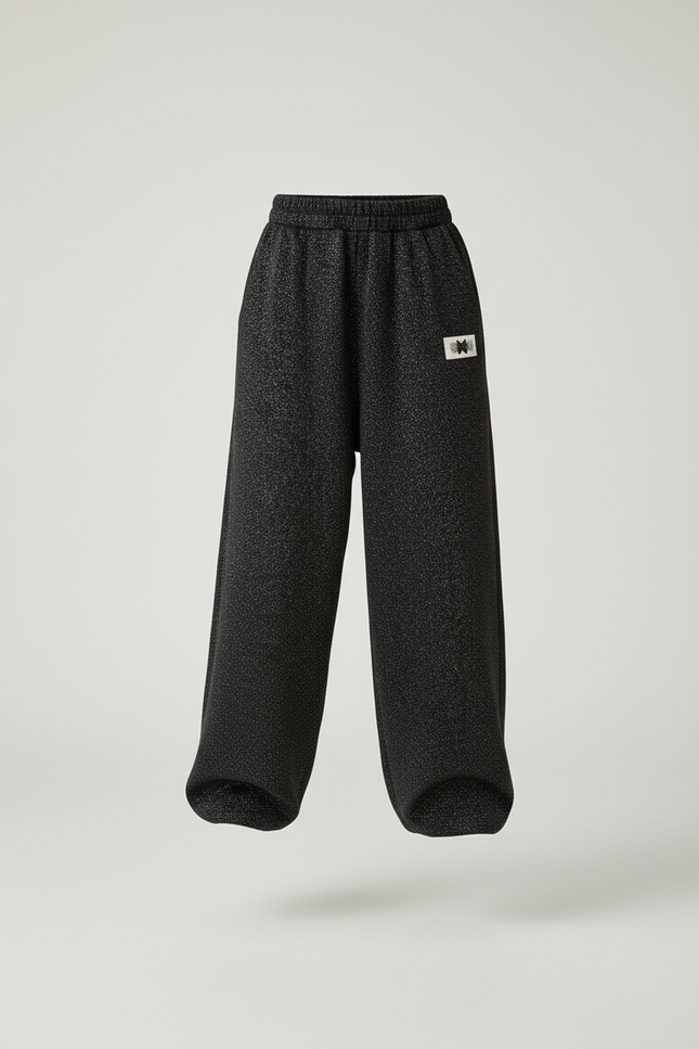 Pantalon Baggy Noir Brillant Ample Décontracté Fille - Maille - vue 3