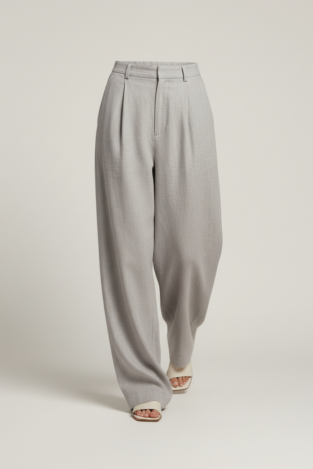 Pantalon Baggy Gris Plissé Ample Décontracté Fluide - Laine - vue 3