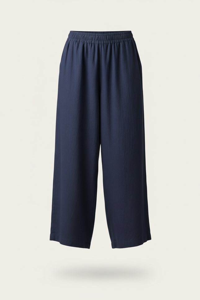 Pantalon Baggy Bleu Marine Lin Ample Fluide Décontracté - vue 3