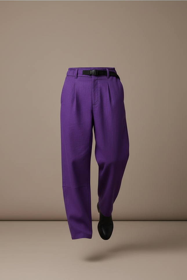 Pantalon Baggy Violet Ample Plissé Homme - Lin - vue 3