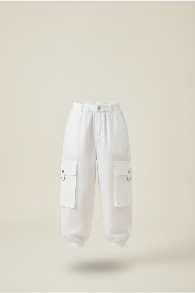 Pantalon Baggy Blanc Cargo Ample Enfants Streetwear - Toile - vue 3