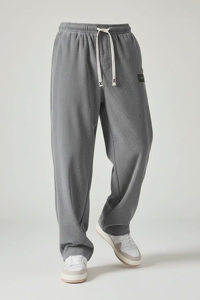 Pantalon Baggy Gris Côtelé Ample Décontracté Droit - Cordé - vue 3