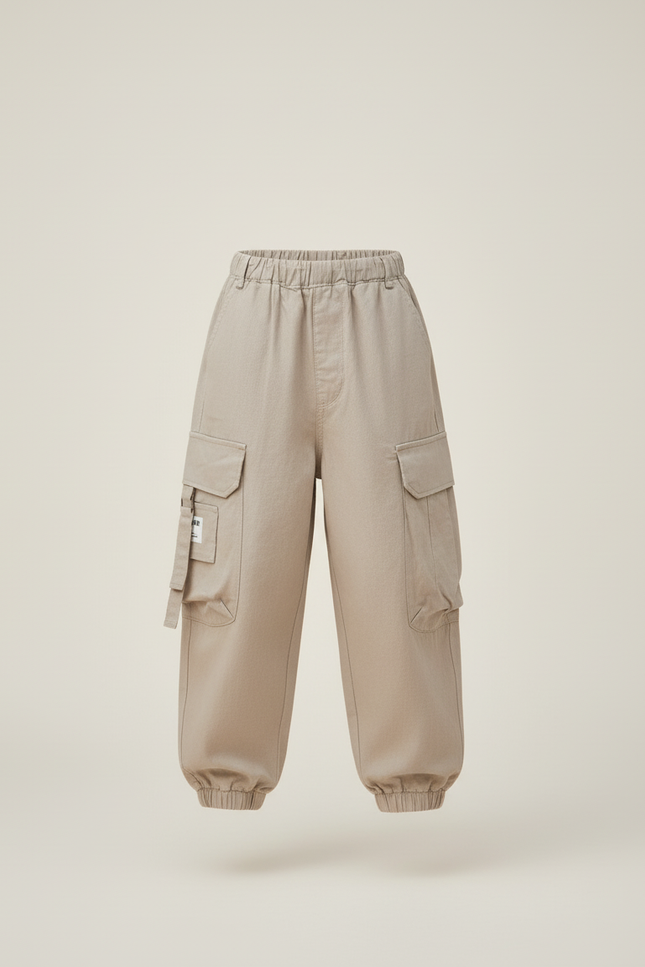 Pantalon Baggy Cargo Beige Ample Décontracté Garçon - Toile - vue 3