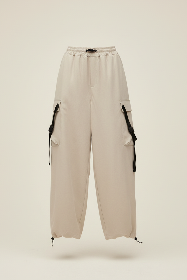 Pantalon Baggy Beige Ample Cargo Décontracté Femme - Polyester - vue 3