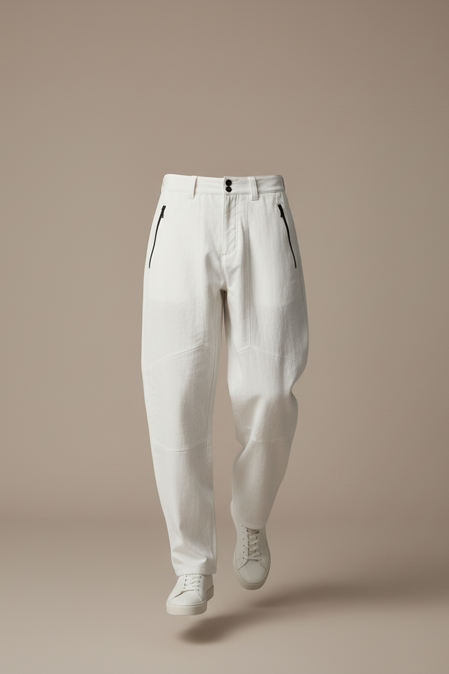 Pantalon Baggy Blanc Cassé Ample Coton Décontracté Homme - vue 3