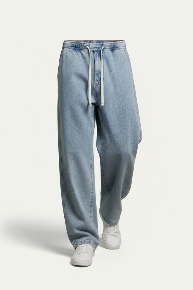 Pantalon Baggy Homme Bleu Taille Élastique - Jean - vue 3