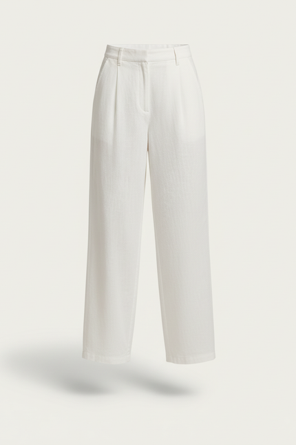 Pantalon Baggy Blanc Lin Ample Plissé Fluide - vue 3