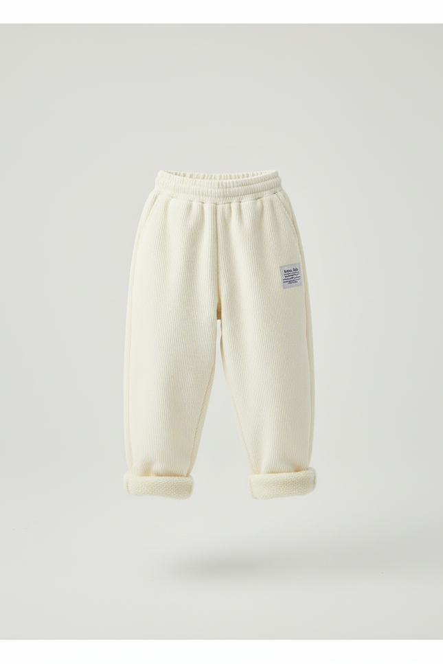 Pantalon Baggy Crème Côtelé Doublé Chaud Enfant - Beige Cordé - vue 3