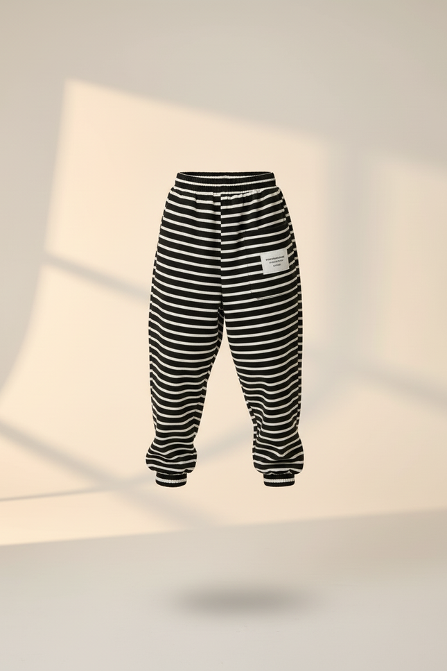 Pantalon Baggy Rayé Noir Blanc Molletonné Enfant - Multicolore - vue 3