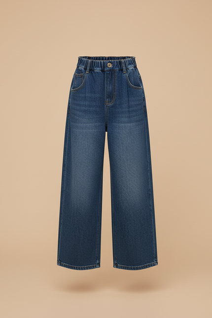 Pantalon Baggy Jean Bleu Ample Taille Élastique - vue 3