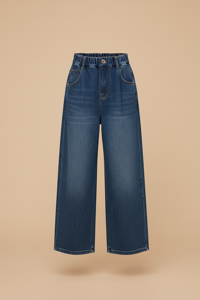 Pantalon Baggy Jean Bleu Ample Taille Élastique - vue 3