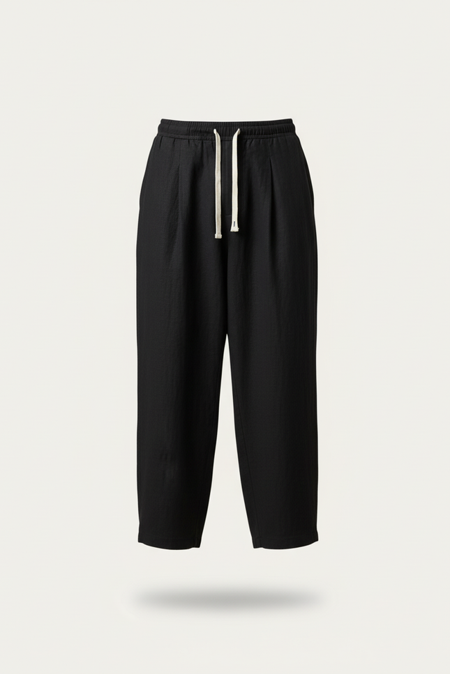 Pantalon Baggy Noir Ample Lin Cordon Homme - vue 3
