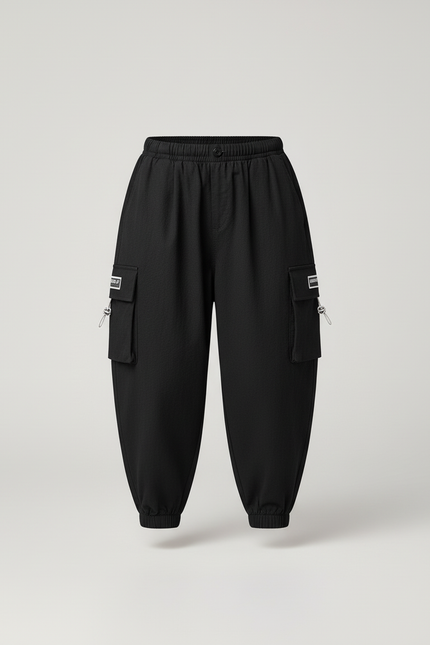 Pantalon Baggy Noir Cargo Ample Décontracté Garçon - Toile - vue 3