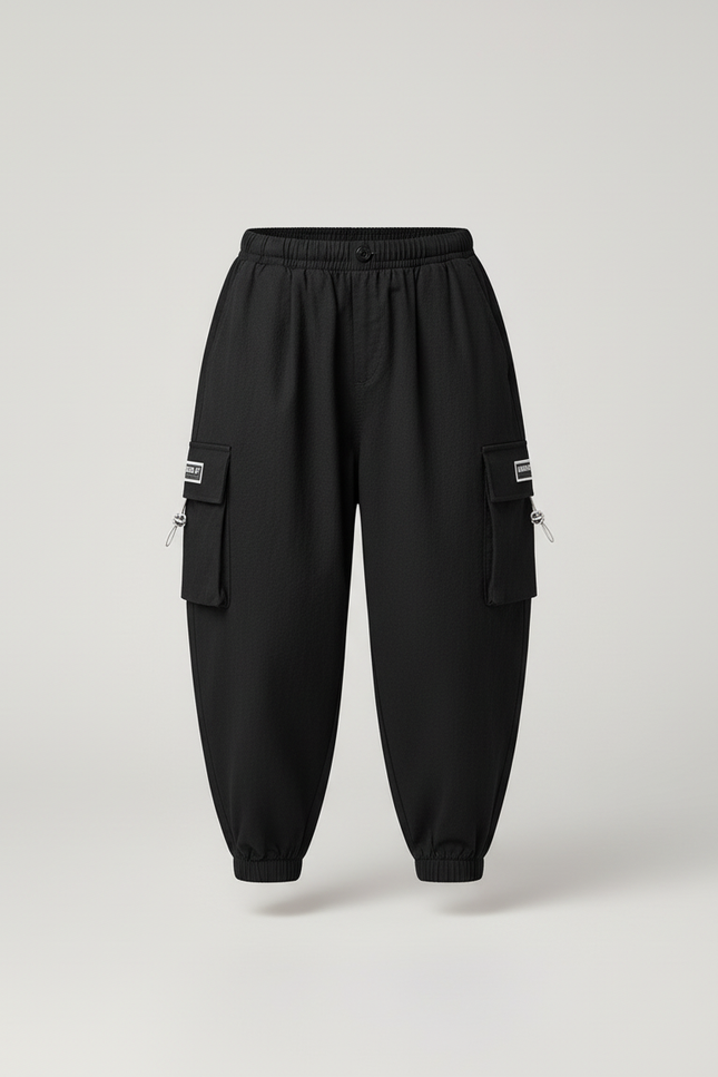 Pantalon Baggy Noir Cargo Ample Décontracté Garçon - Toile - vue 3
