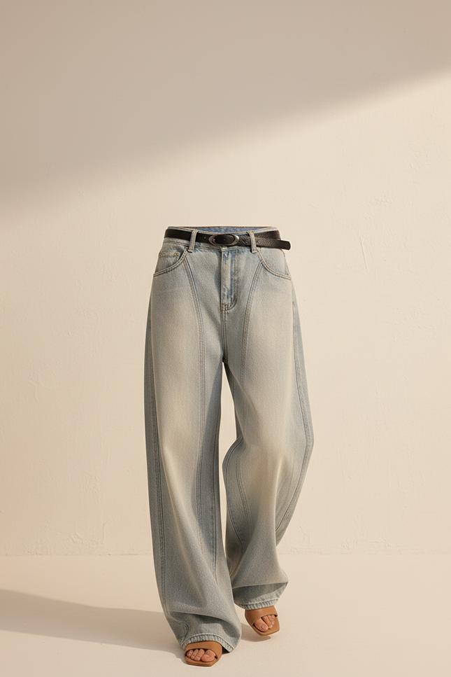 Pantalon Baggy Jean Bleu Délavé Ample Large - vue 3