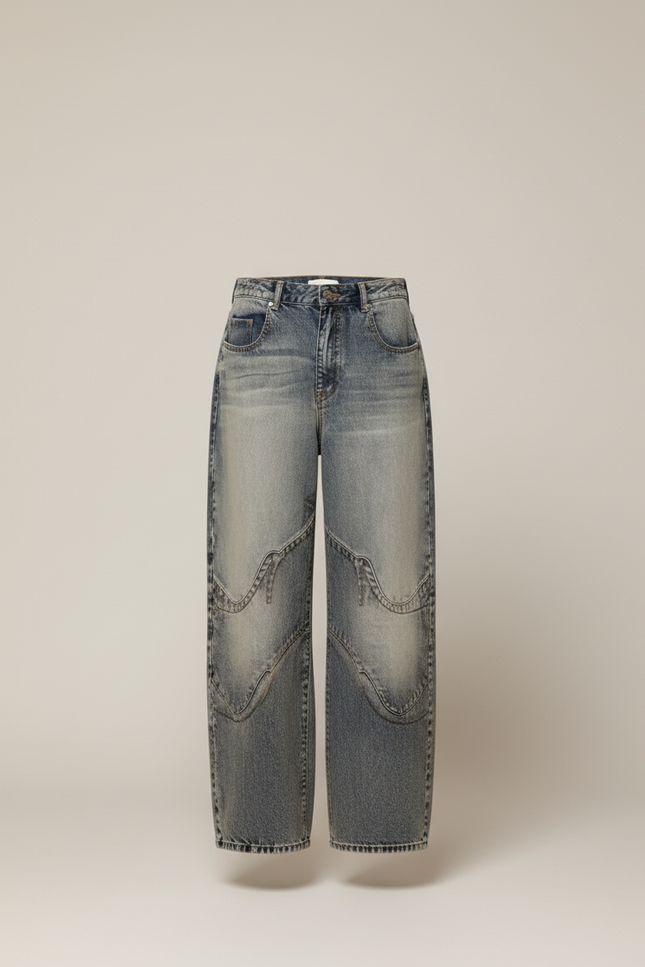 Pantalon Baggy Denim Décontracté Bleu Motifs Géométriques - Jean - vue 3