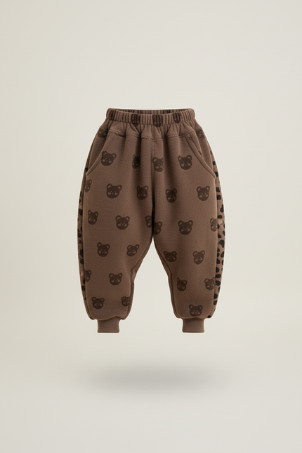 Pantalon Baggy Marron Molletonné Imprimé Ours Enfant - vue 3