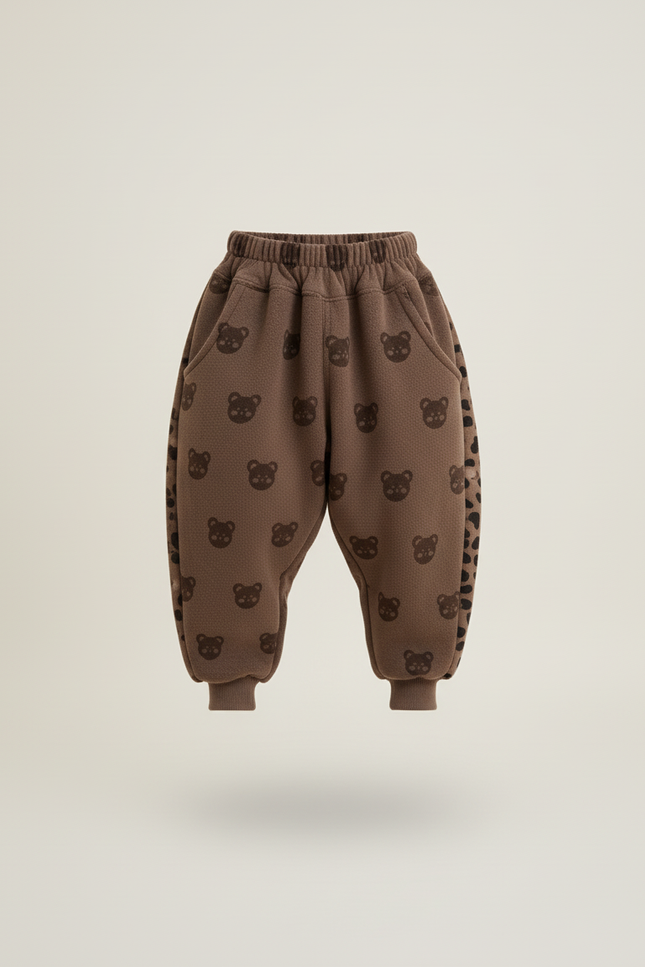 Pantalon Baggy Marron Molletonné Imprimé Ours Enfant - vue 3